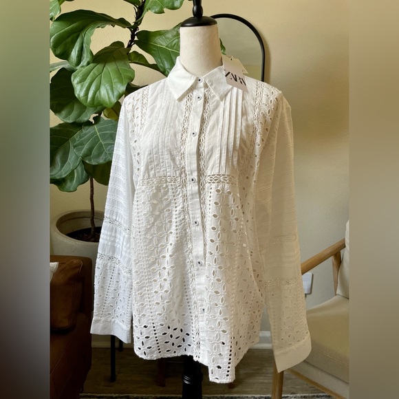 Zara Tops - NWT Zara White Eyelet Button Up Shirt